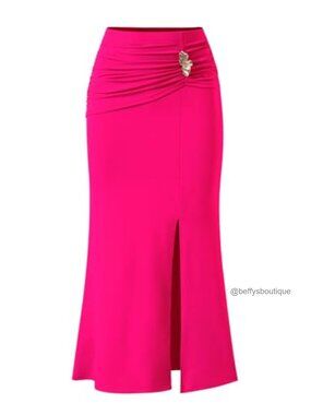 Womens Bodycon Fishtail Maxi Skirt Ruched High Waist Slit Long Pencil Skirt
